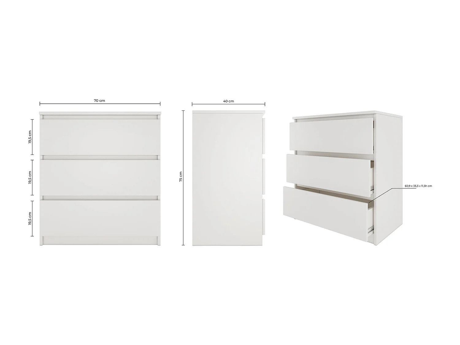 Commode moderne avec 3 tiroirs Malwa M3