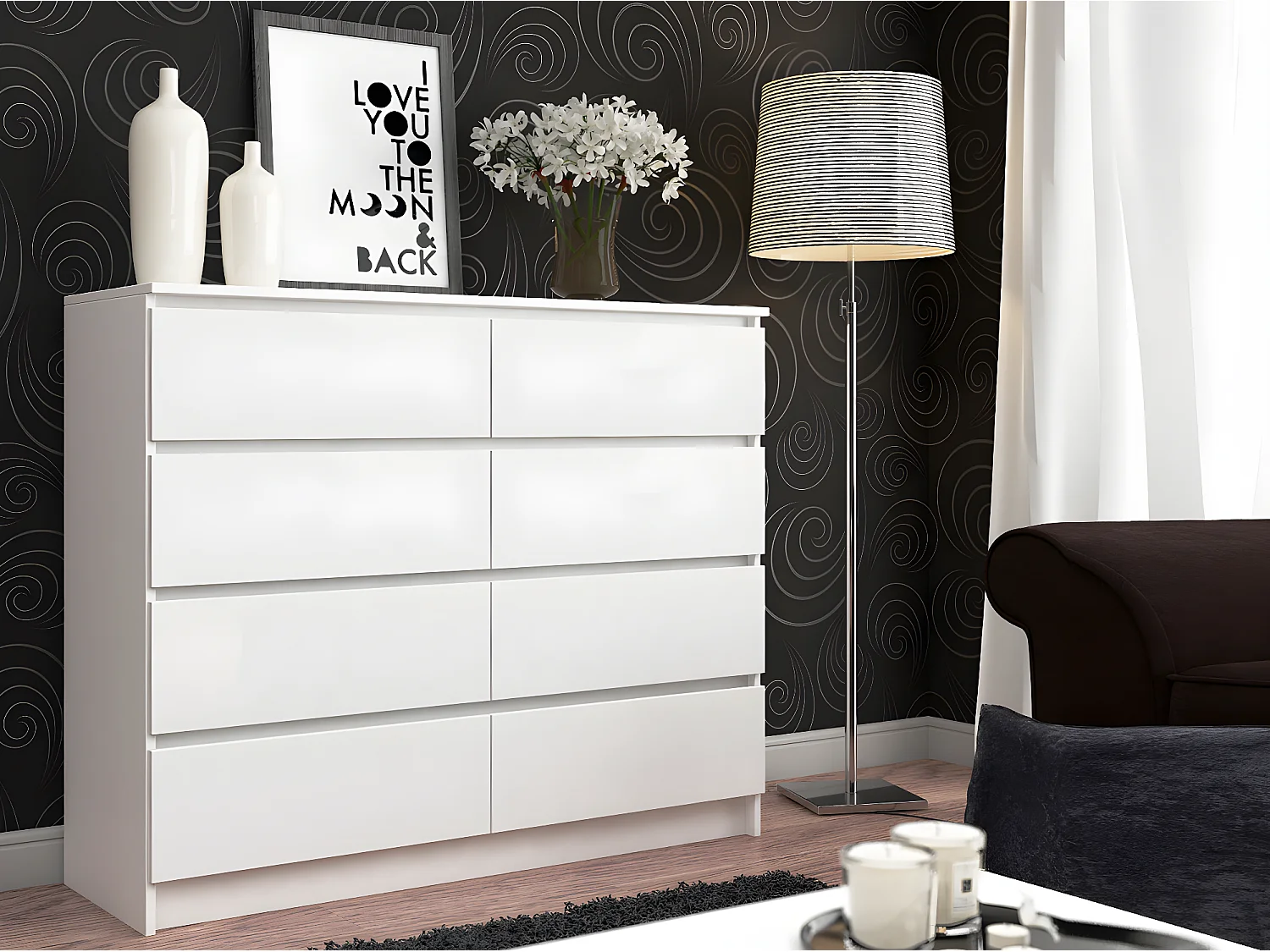 CUPID | Commode contemporaine chambre/salon/bureau 8 tiroirs | 120x99x40 cm | Meuble de rangement multi-fonctionnel | Dressing