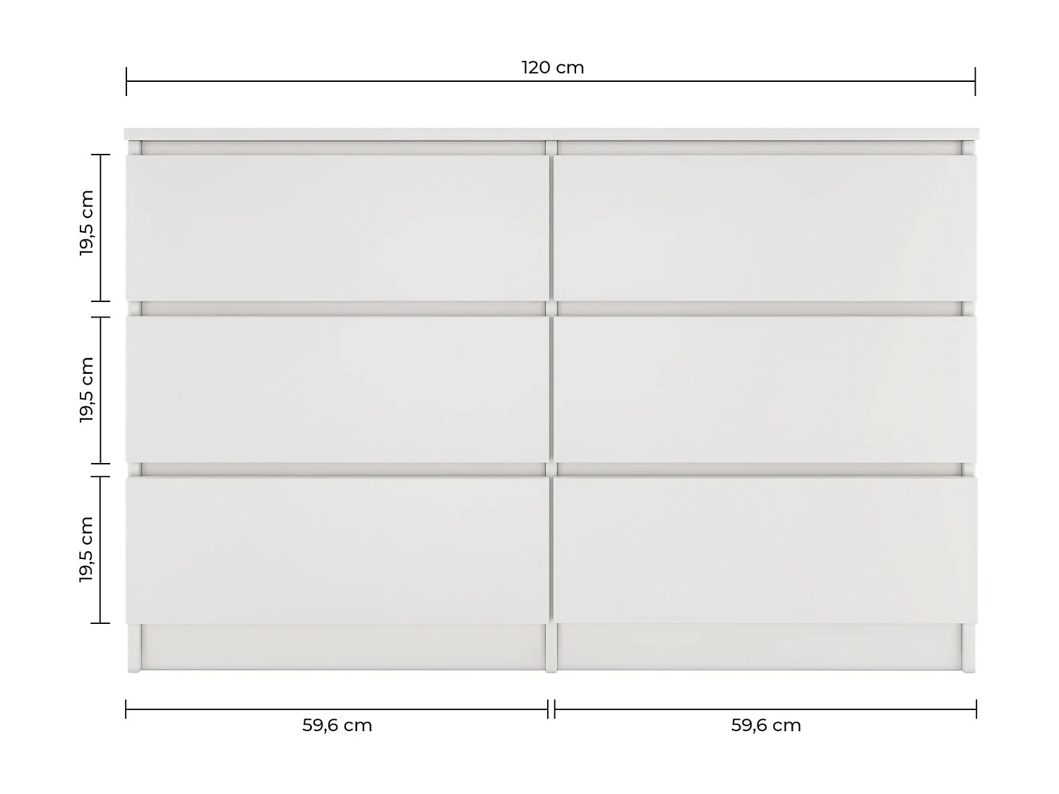 MILAN - Cómoda grande para dormitorio de 6 cajones - 30x120x77cm - Estilo escandinavo - Almacenamiento
