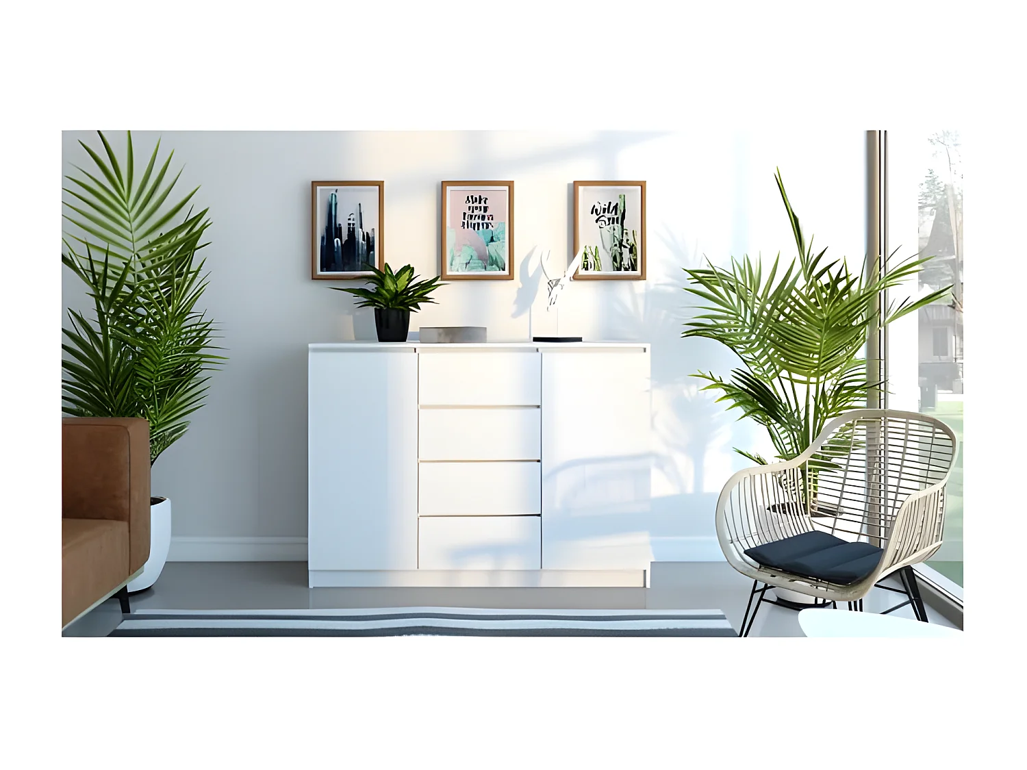 PARME - Commode de salon - 2 portes + 4 triroirs - 120x40x97 - Buffet style scandinave - Meuble de rangement