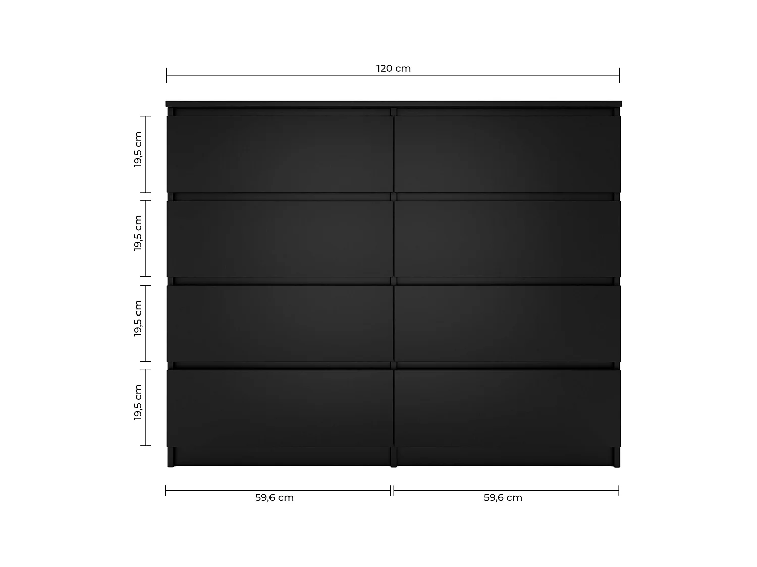 MILAN - Commode de chambre 8 tiroirs - 40x120x97cm - Style moderne - Meuble de rangement