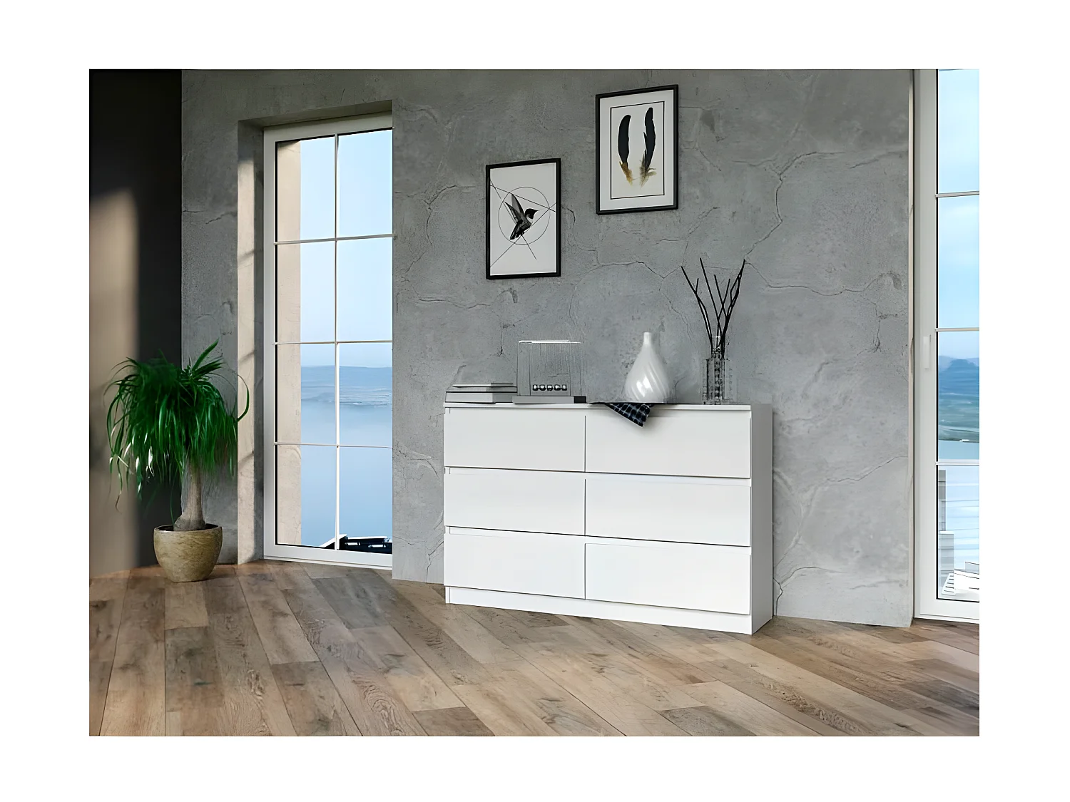 ASTER - Cómoda grande para dormitorio sala de estar despacho - 6 cajones - 138x40x75cm - 6 cajones - Estilo escandinavo