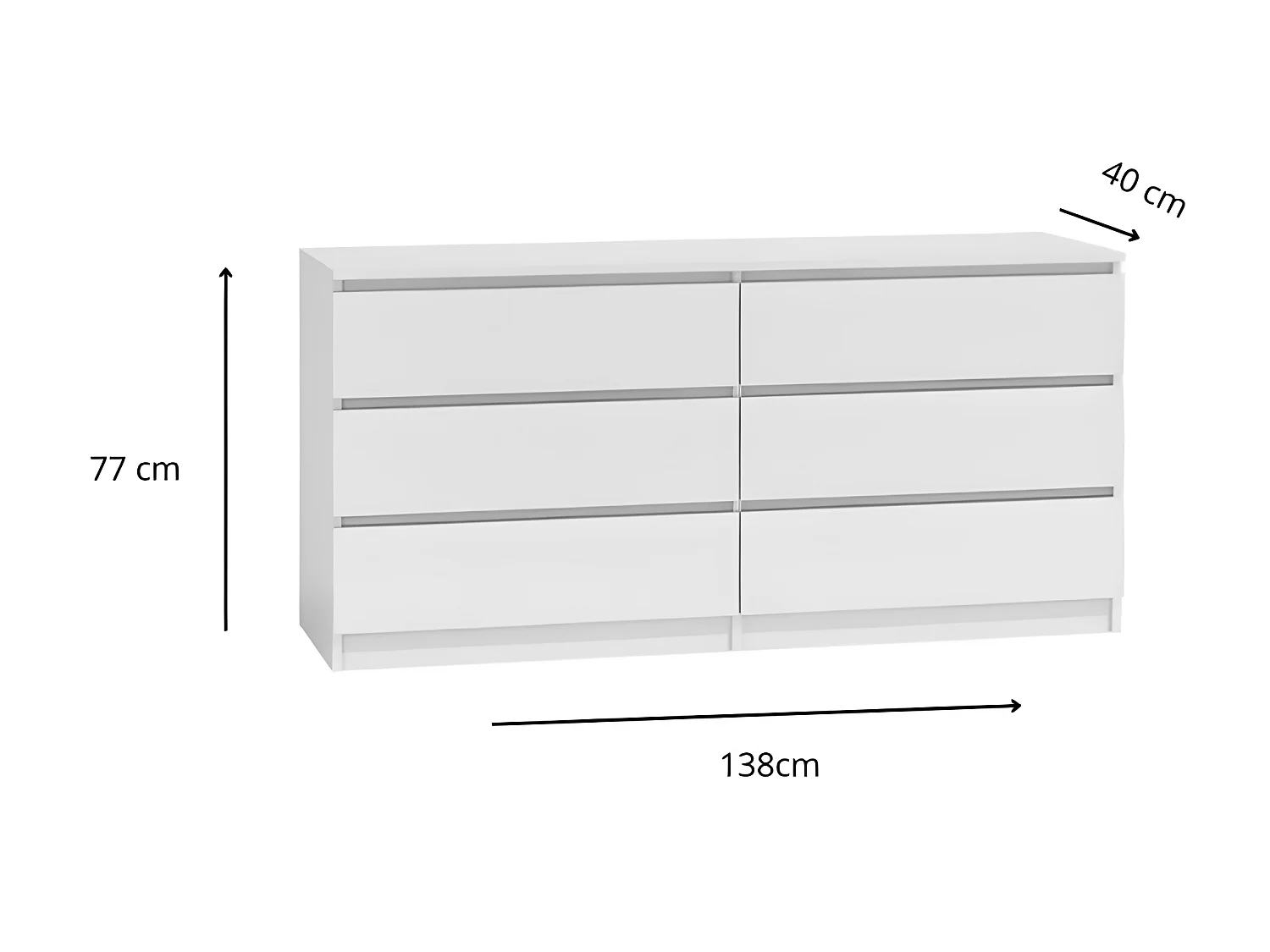 ASTER - Cómoda grande para dormitorio sala de estar despacho - 6 cajones - 138x40x75cm - 6 cajones - Estilo escandinavo