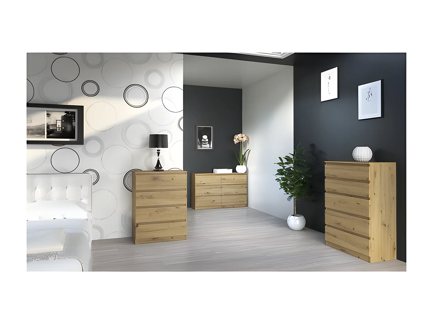 ASTER T3 - Cómoda para dormitorio, despacho o salón - 70x40x77 - 3 cajones - mueble de almacenamiento moderno - estilo escandinavo - tocador
