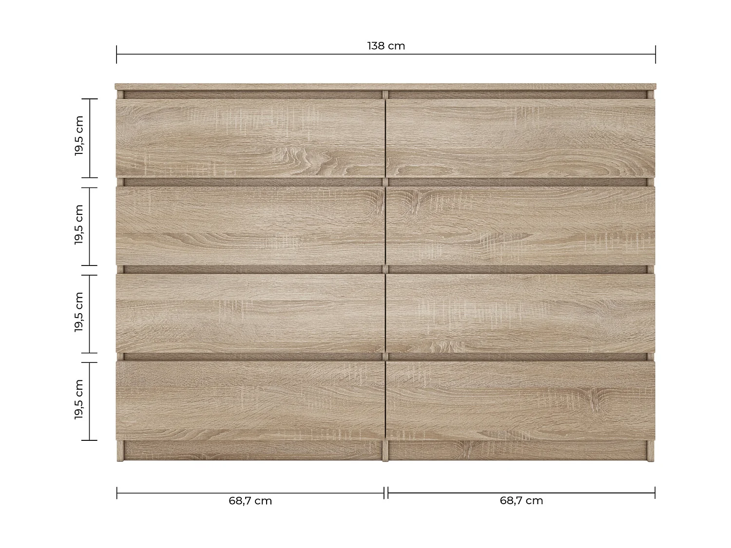 MILAN - Commode large  8 tiroirs chambre salon - 97x138x40 - Design minimaliste - Meuble de rangement - Aspect bois
