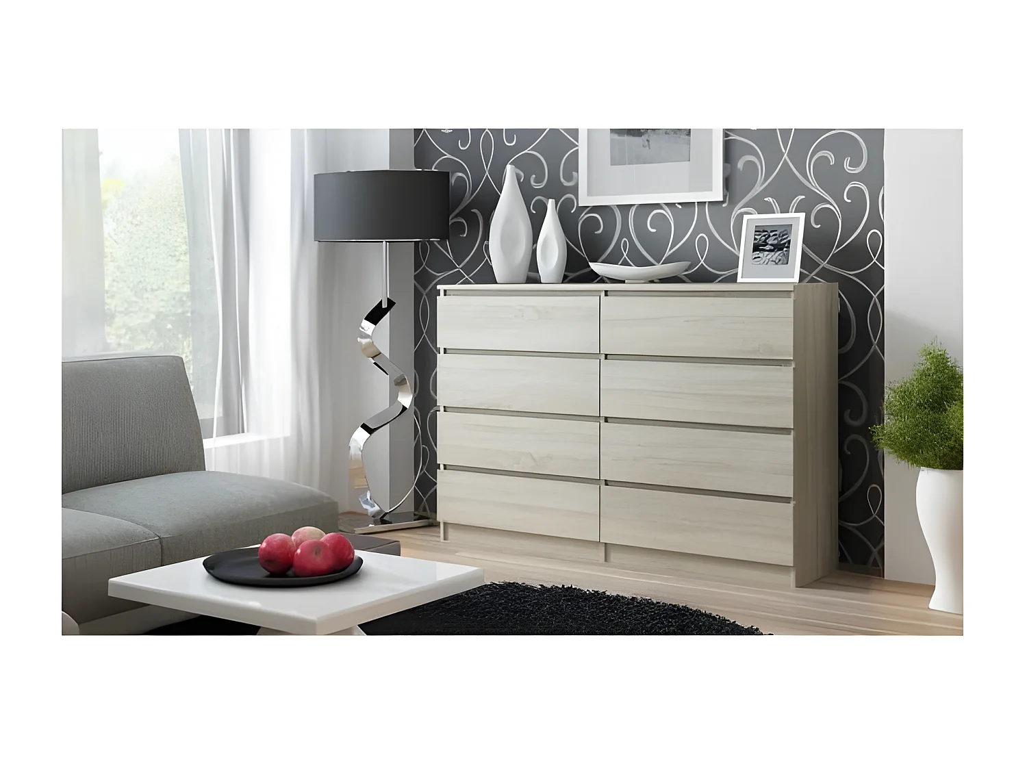 MILÁN 8/120 | Cómoda contemporánea para dormitorio/salón/oficina 40x120x97 | 8 cajones deslizantes | Unidad de almacenamiento | Armario