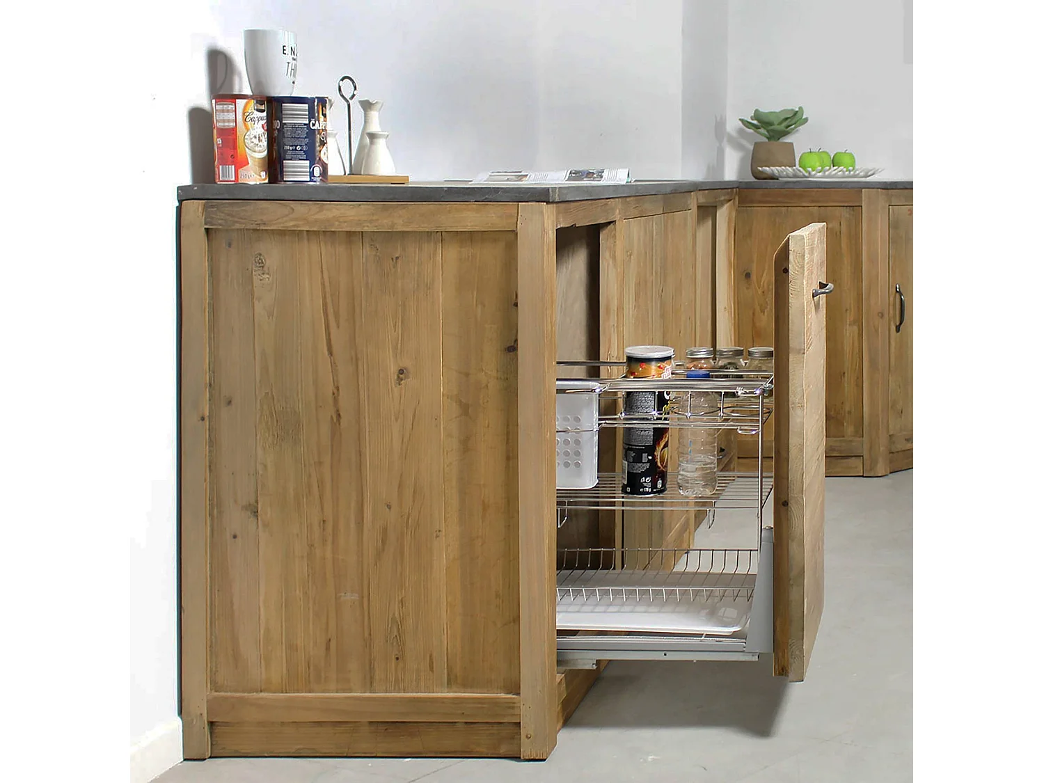 Meuble bas de cuisine avec tiroir coulissant Champêtre