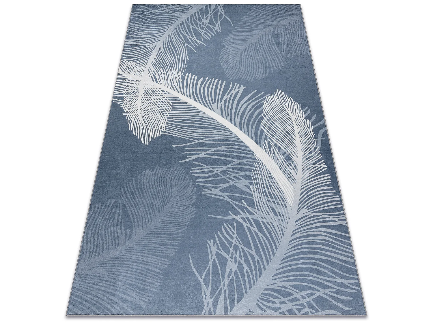 Tapis lavable ANDRE 1148 Plumes antidérapant - bleu 80x150 cm