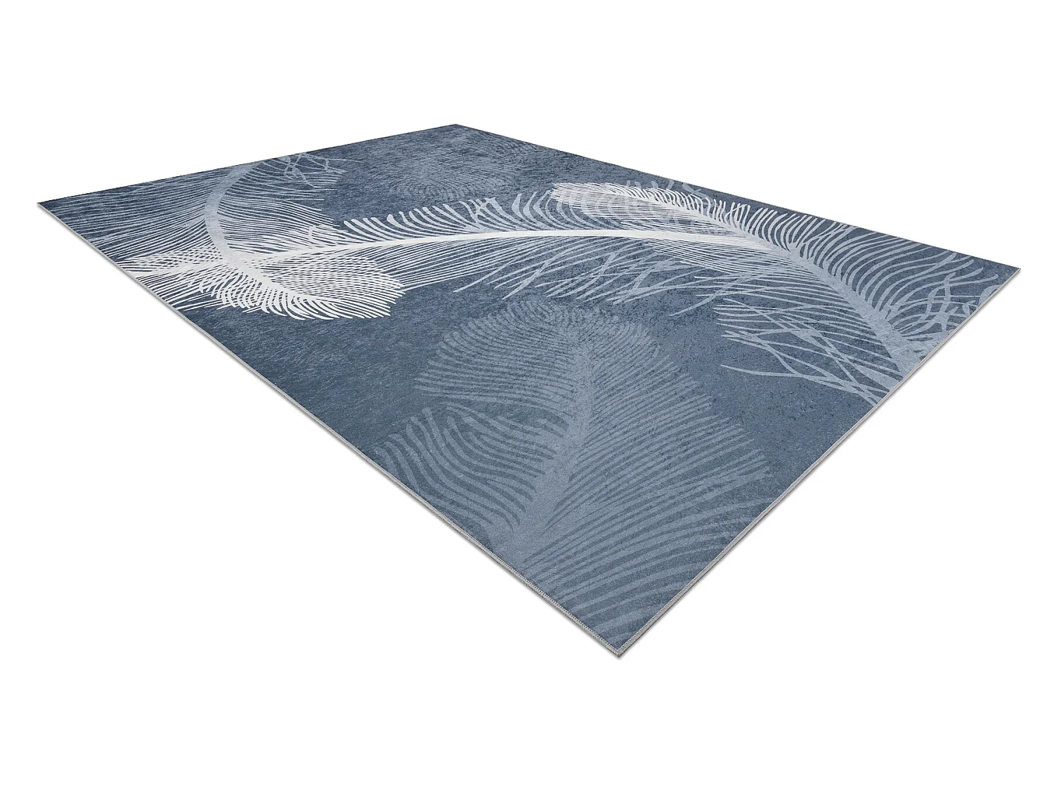 Tapis lavable ANDRE 1148 Plumes antidérapant - bleu 80x150 cm