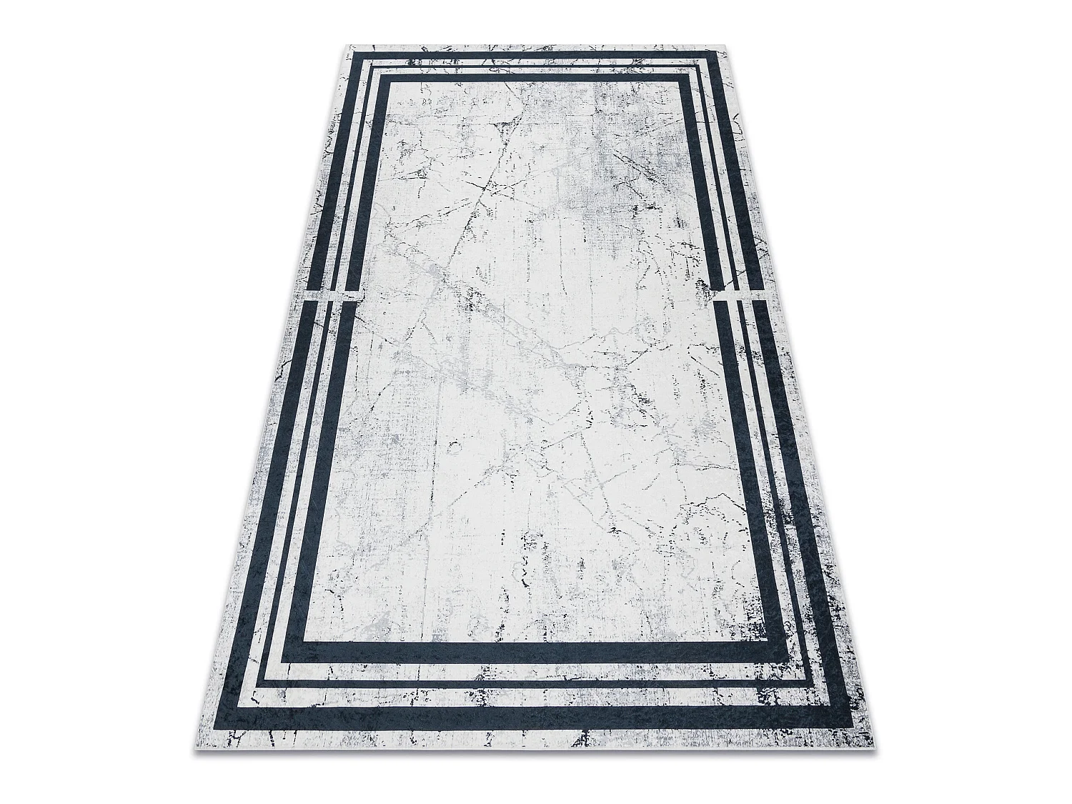 ANDRE 1023 tapijt wasbaar Kader marmer antislip - zwart / witrand 80x150 cm