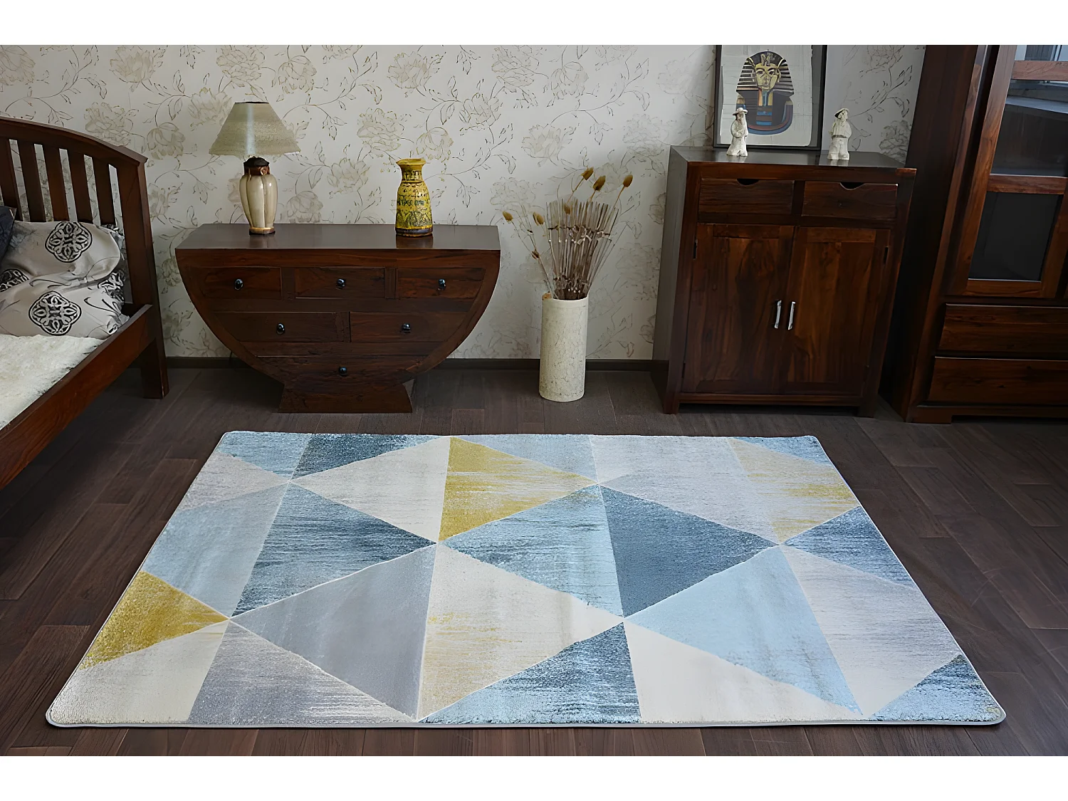 Tapis NORDIC TRIANGLES bleu et crème G4584 140x190 cm