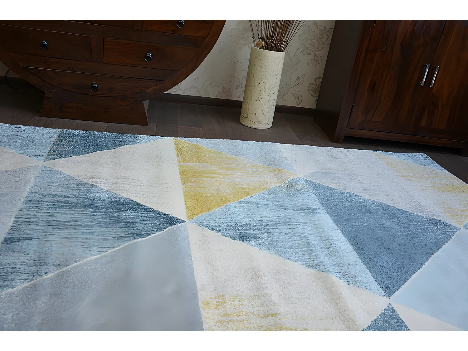 Tapis NORDIC TRIANGLES bleu et crème G4584 140x190 cm