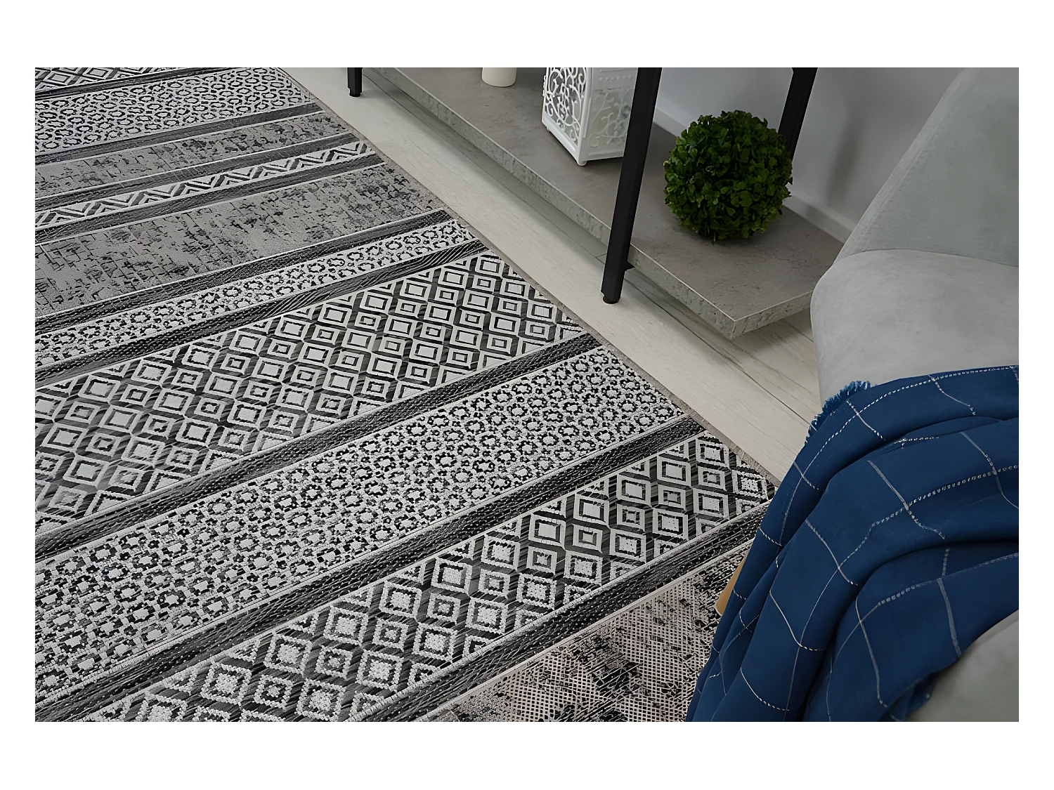 Tapis EN CORDE SIZAL LOFT 21118 BOHO ivoire/argentin/gris 60x110 cm