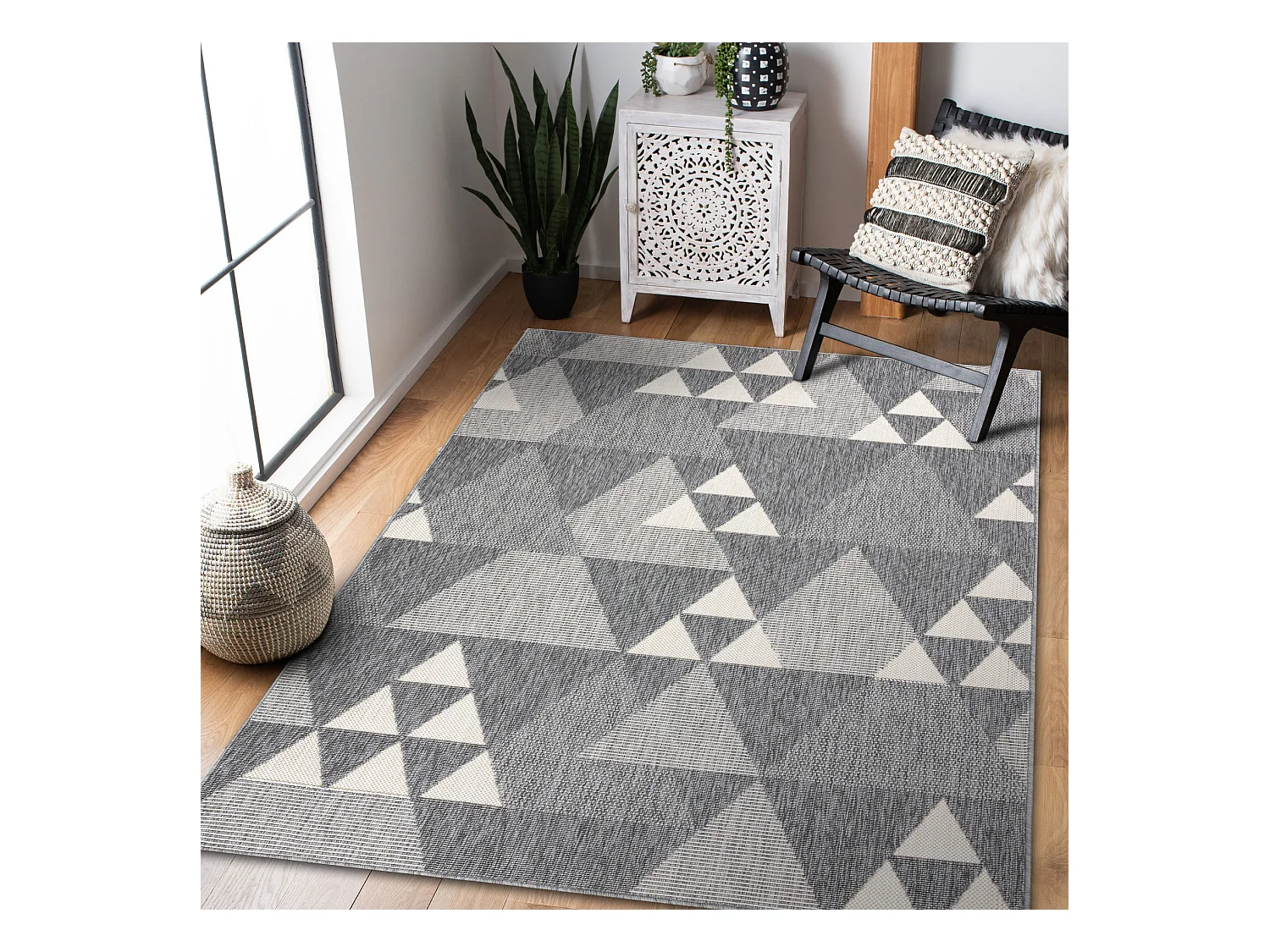 Tapis SPRING 20409332 triangles, à cordes, à boucles - gris 200x290 cm