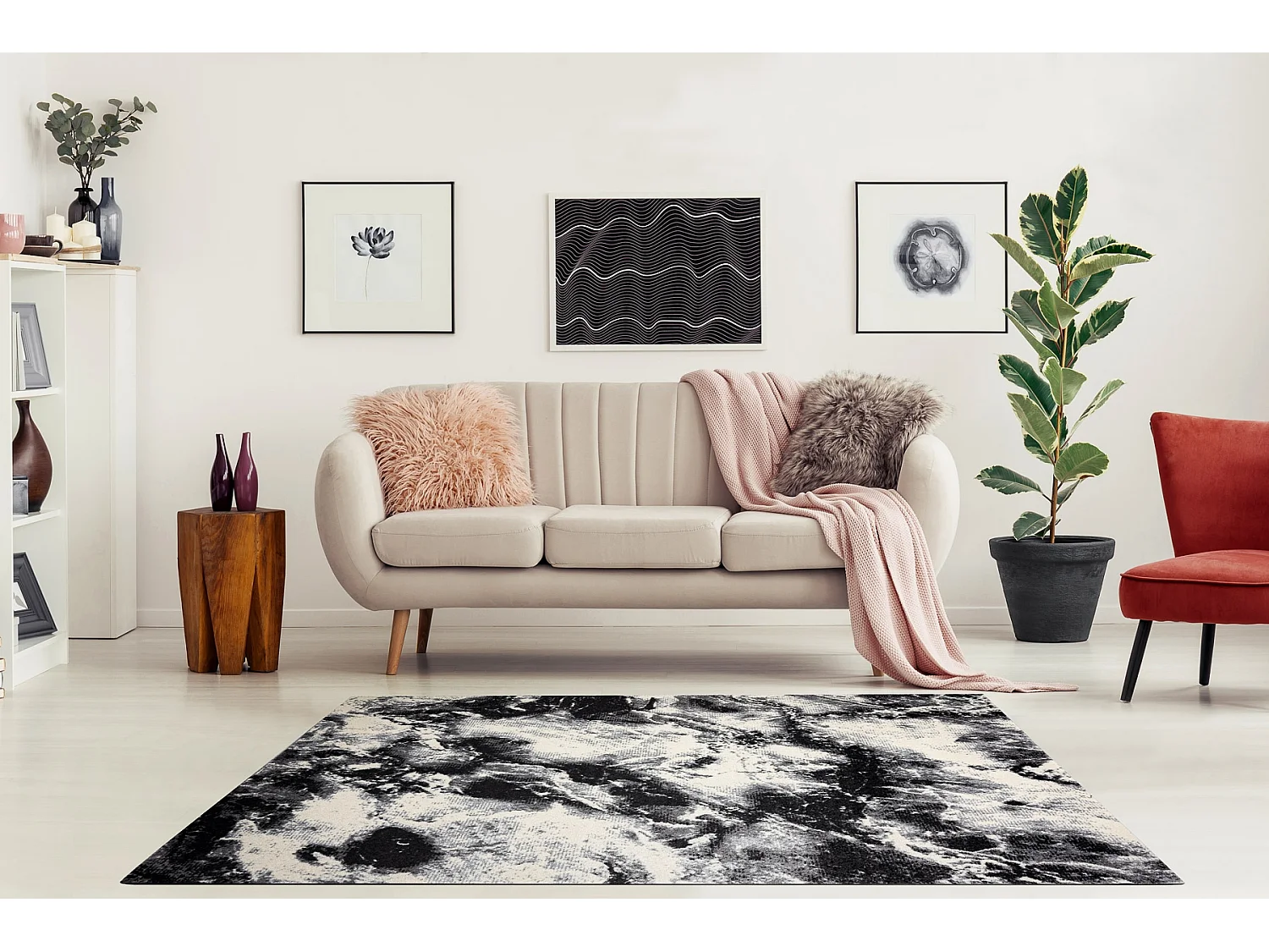 Tapijt KAKE 25817657 marmeren , modern zwart / wit 200x290 cm