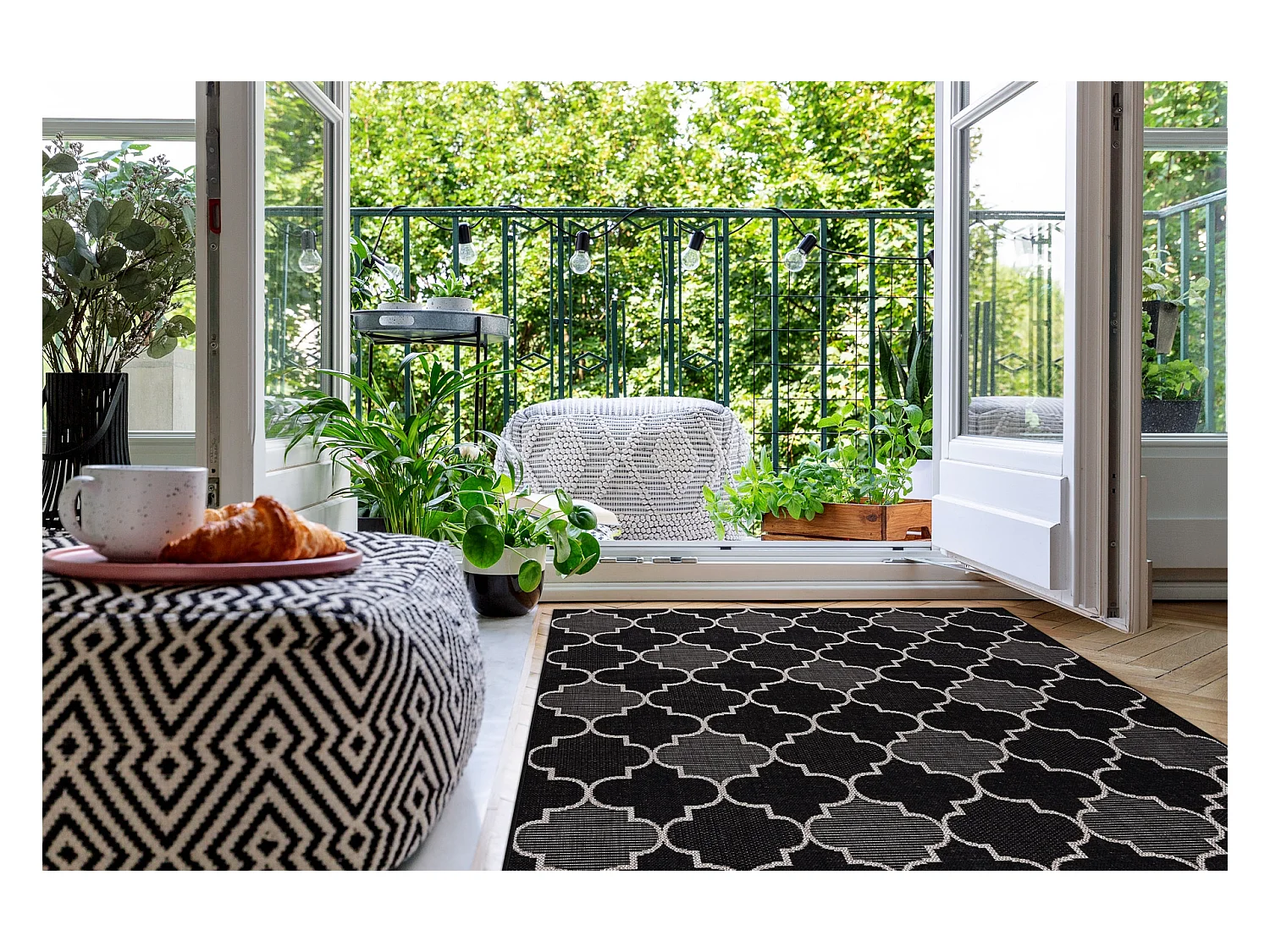 Sisal tapijt SISAL FLOORLUX 20607 , klaver Marokkaanse , trellis zwart 140x200 cm