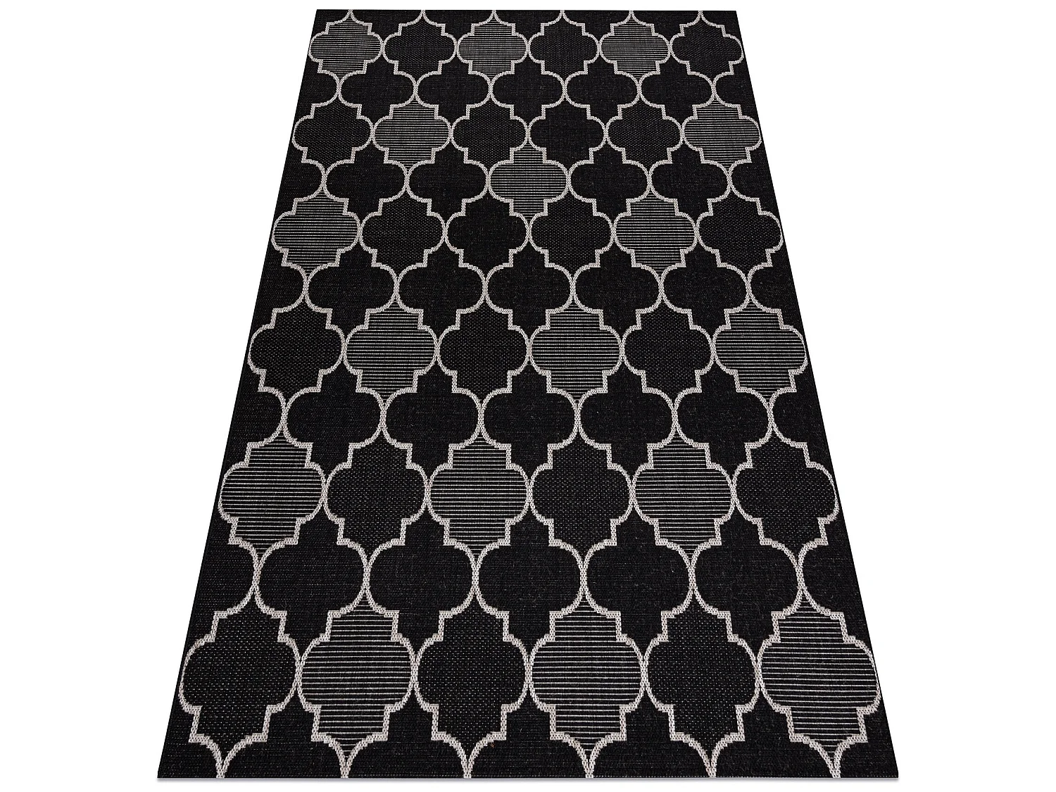 TAPIS EN CORDE SIZAL FLOORLUX 20607 Treillis marocain noir / argentin  140x200 cm