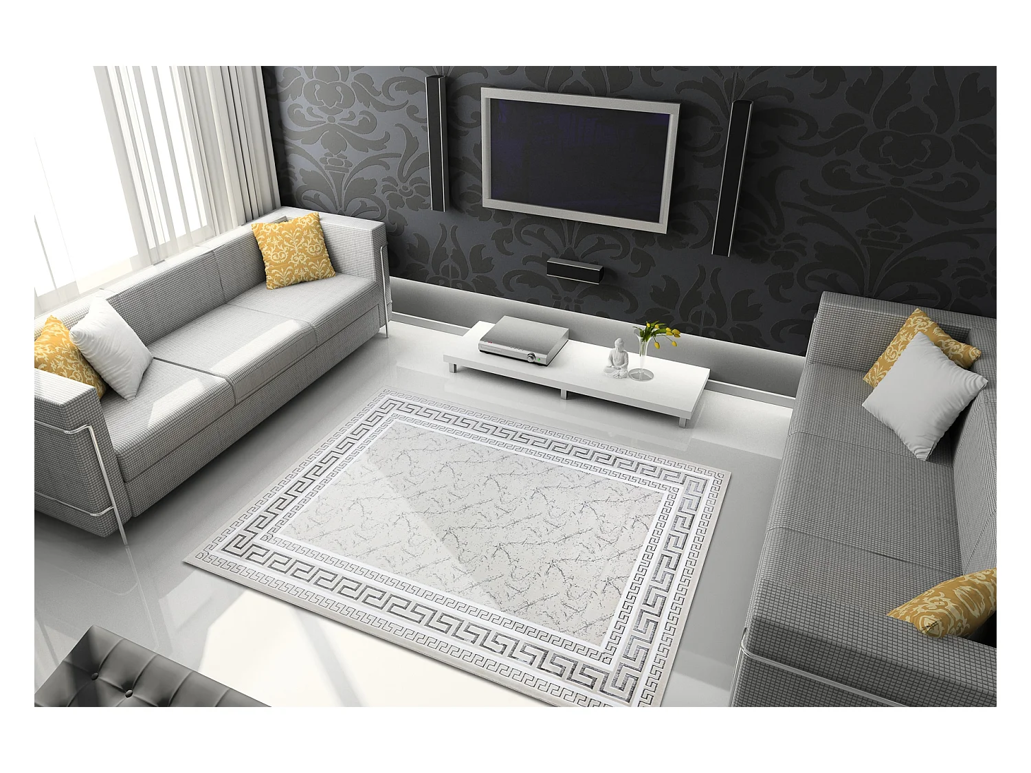 Tapijt GLOSS modern 2813 57 stijlvol, kader, Grieks ivoor / grijskleur 140x190 cm