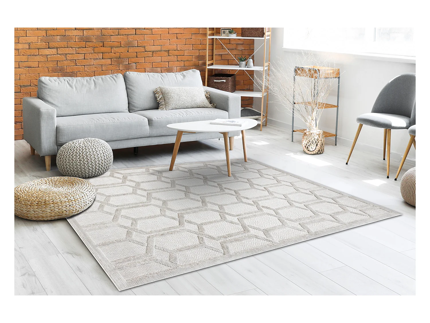 Tapijt SANTO SISAL 58385 Ruta, geometrisch beige 140x190 cm