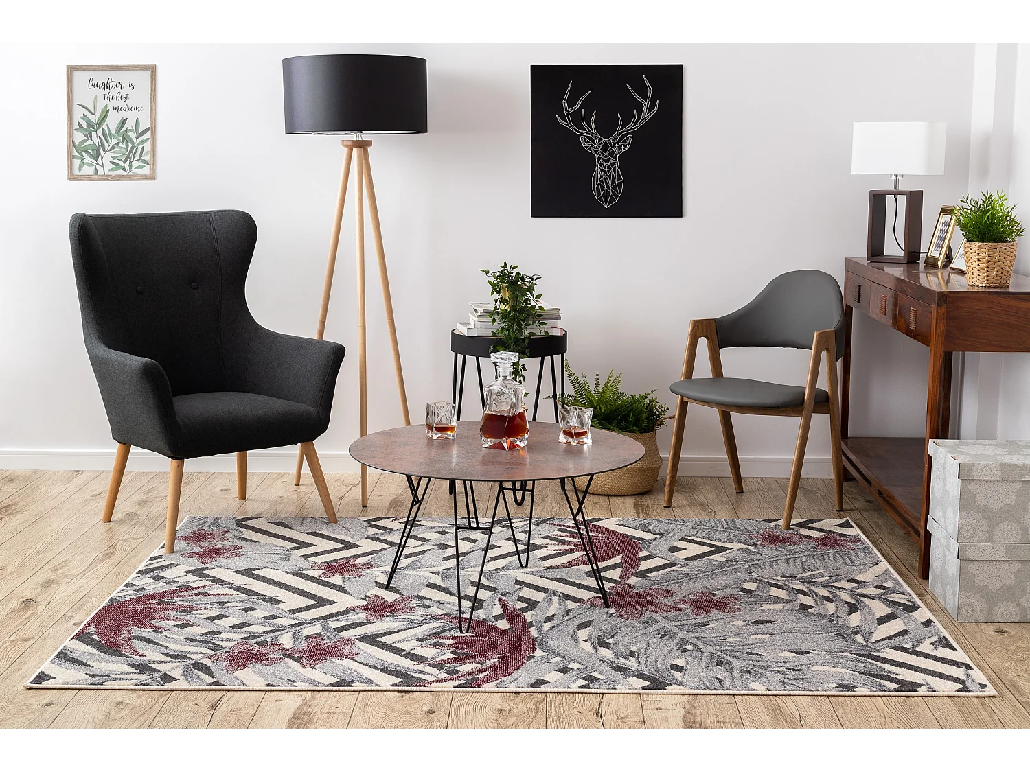 Tapis HEOS 78540 crème / bordeaux FEUILLE JUNGLE 120x170 cm