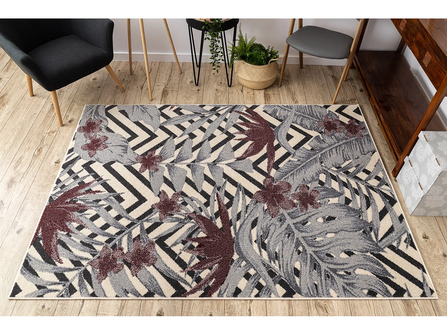 Tapis HEOS 78540 crème / bordeaux FEUILLE JUNGLE 120x170 cm