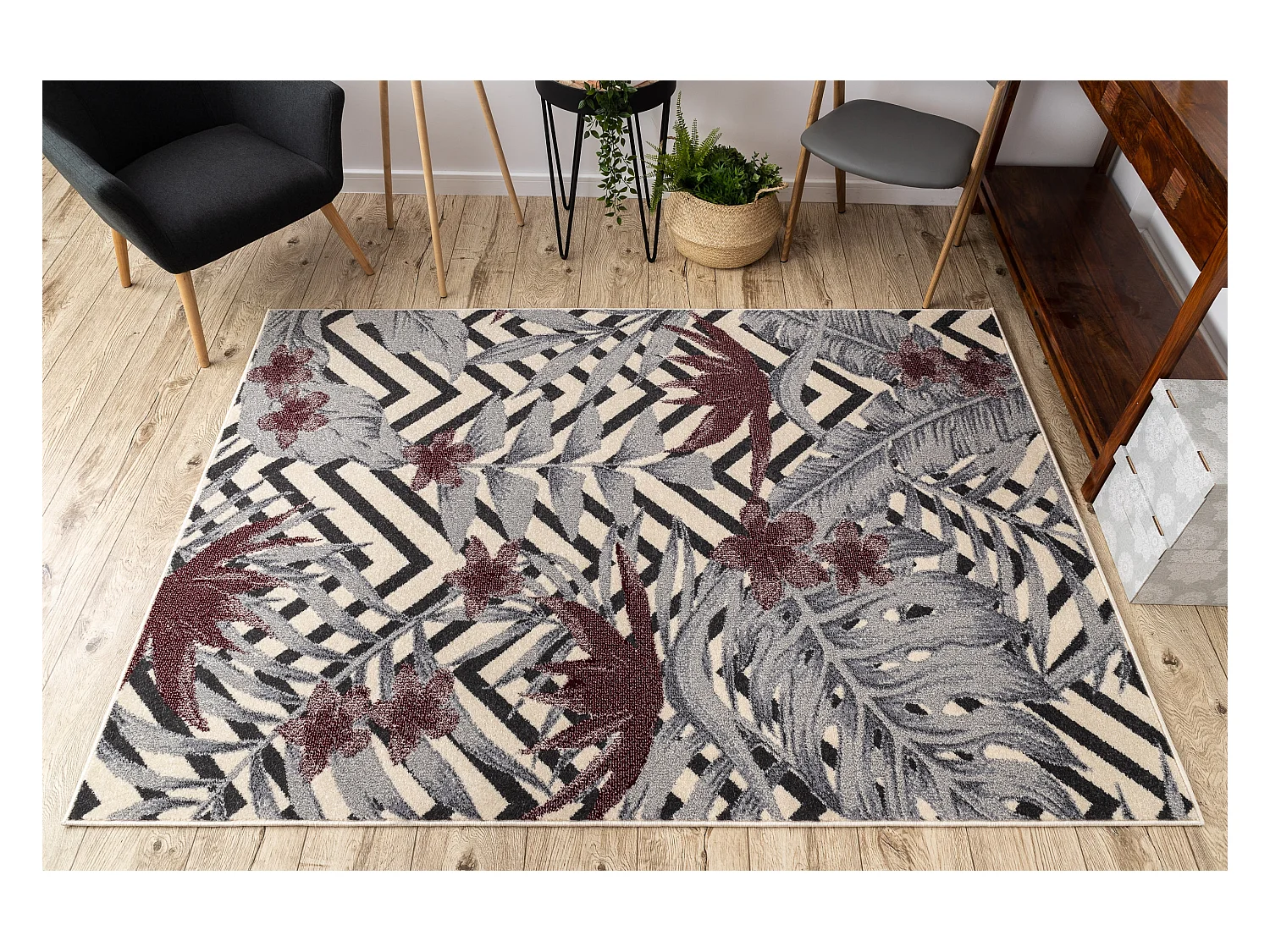 Tapijt HEOS 78540 crème / kastanjebruin blad motief JUNGLE 120x170 cm