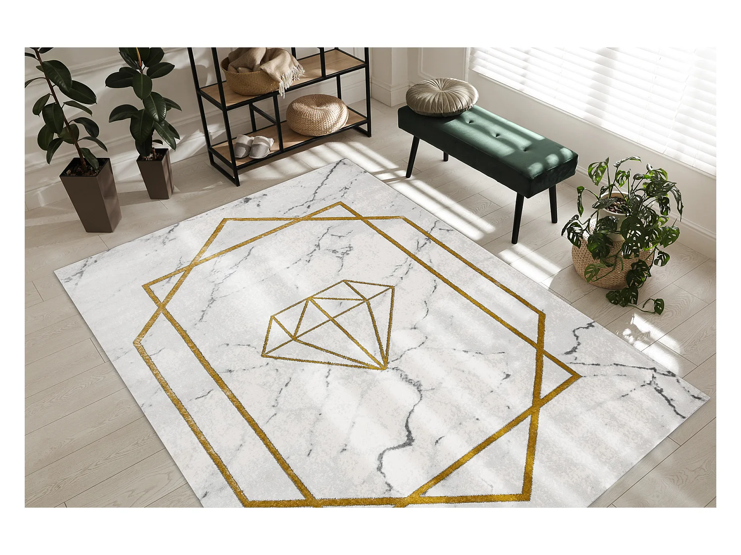 Tapis EMERALD exclusif 1019 glamour, élégant diamant, marbre crème  140x190 cm