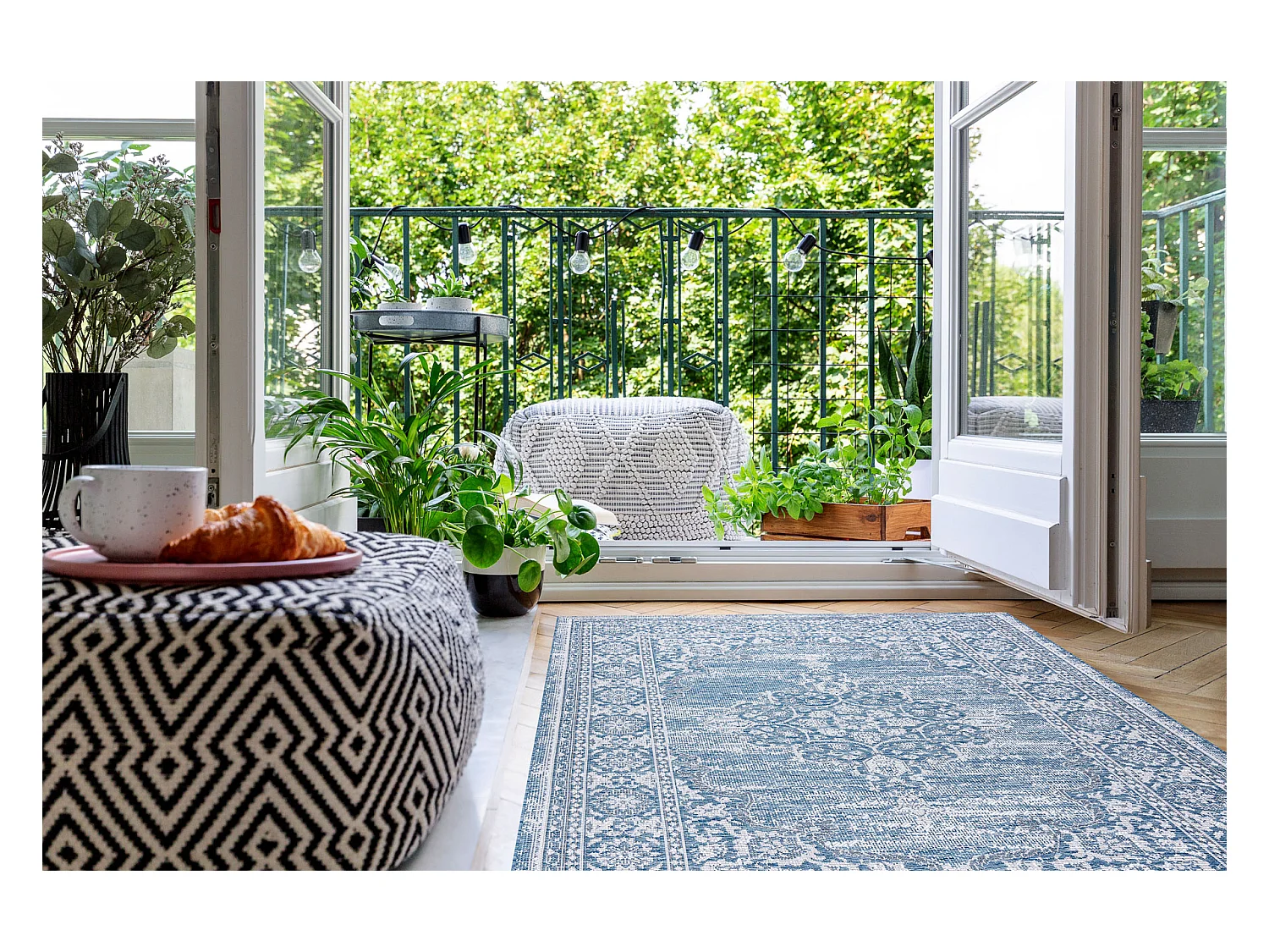 Tapis EN CORDE SIZAL LOFT 21213 Ornement bleu / argentin / ivoire 80x150 cm