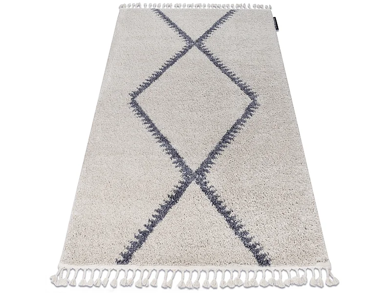 Tapis BERBER MEKNES B5910 crème et gris Franges berbère marocain sha 120x170 cm