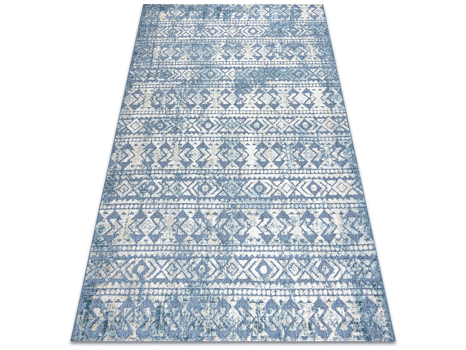 Tapis Structural SOLE D3732 aztèque, diamants - tissé à plat bleu / 80x250 cm