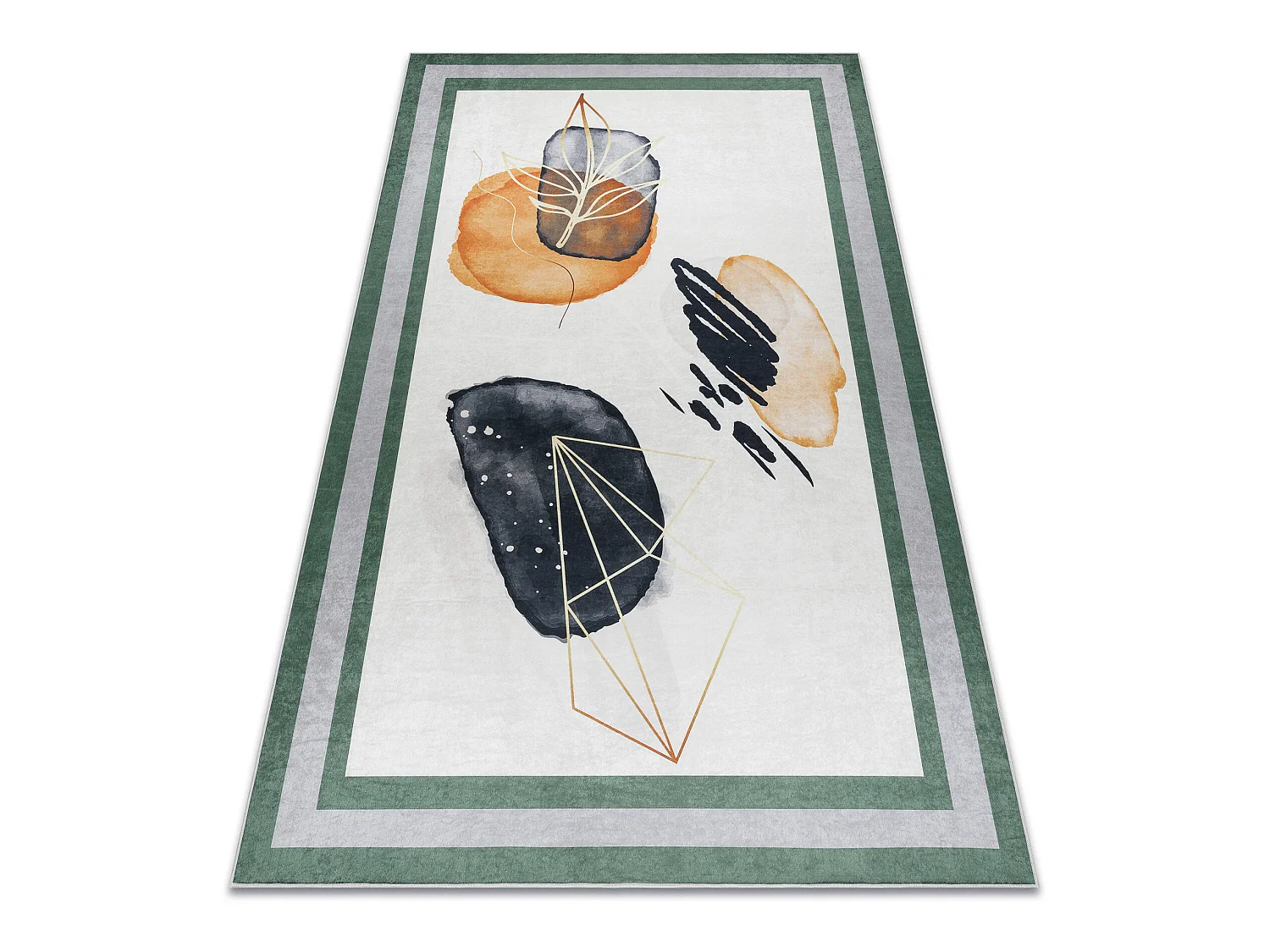 ANDRE 1088 tapijt wasbaar Abstractie kader antislip - wit / groente 120x170 cm