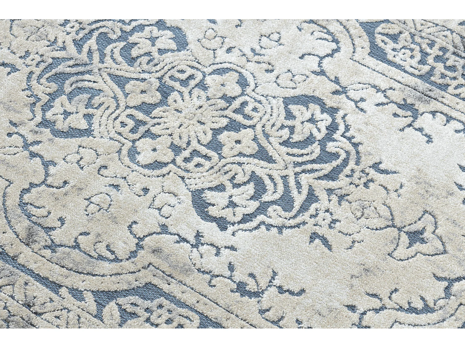 Tapis Structural SOLE D3871 Ornement, cadre - tissé à plat bleu / be 200x290 cm