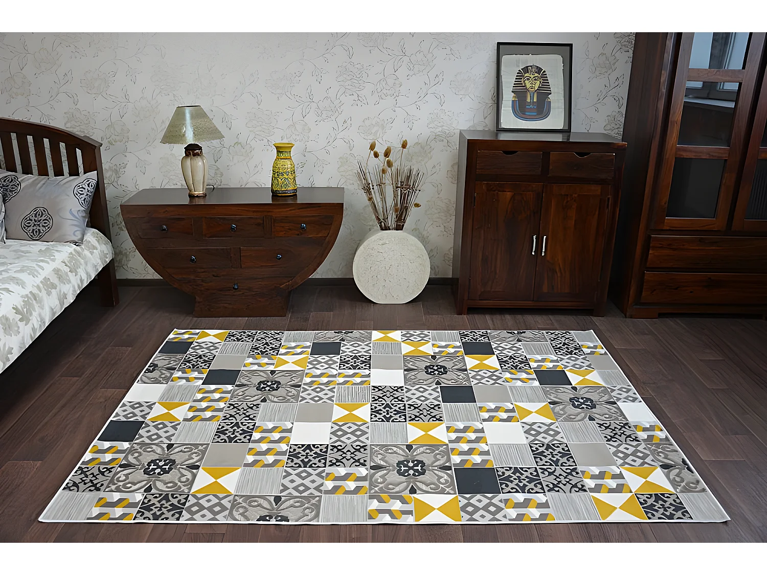 Tapijt LISBOA 27218/255 Vierhoeken , Tegels ,  Geel Vossabon Portugese 80x150 cm