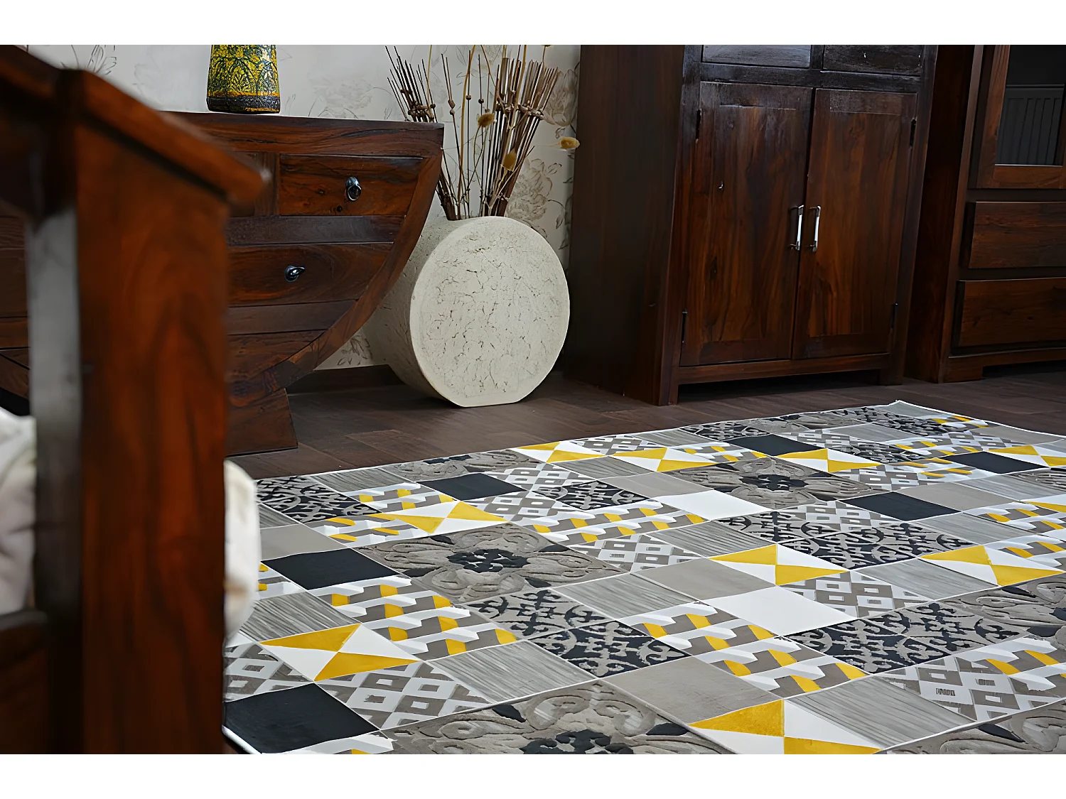 Tapijt LISBOA 27218/255 Vierhoeken , Tegels ,  Geel Vossabon Portugese 80x150 cm