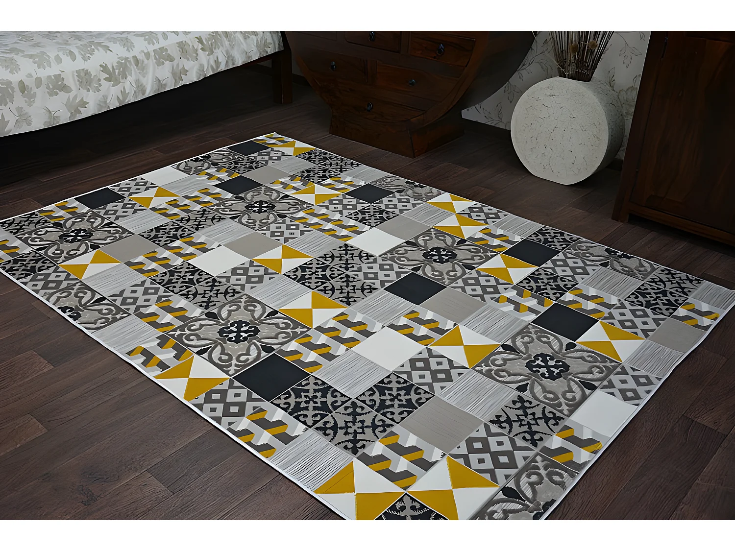 Tapijt LISBOA 27218/255 Vierhoeken , Tegels ,  Geel Vossabon Portugese 80x150 cm