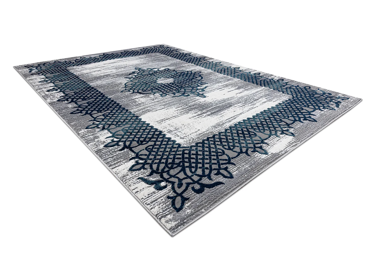 Tapijt CORE W9797 Kader, Rosette - structureel, twee lagen vlies, blau 80x150 cm