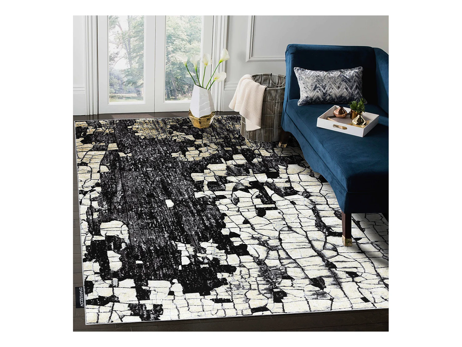 Tapijt DE LUXE modern 2079 Straatstenen, bakstenen - Structureel goud  140x190 cm