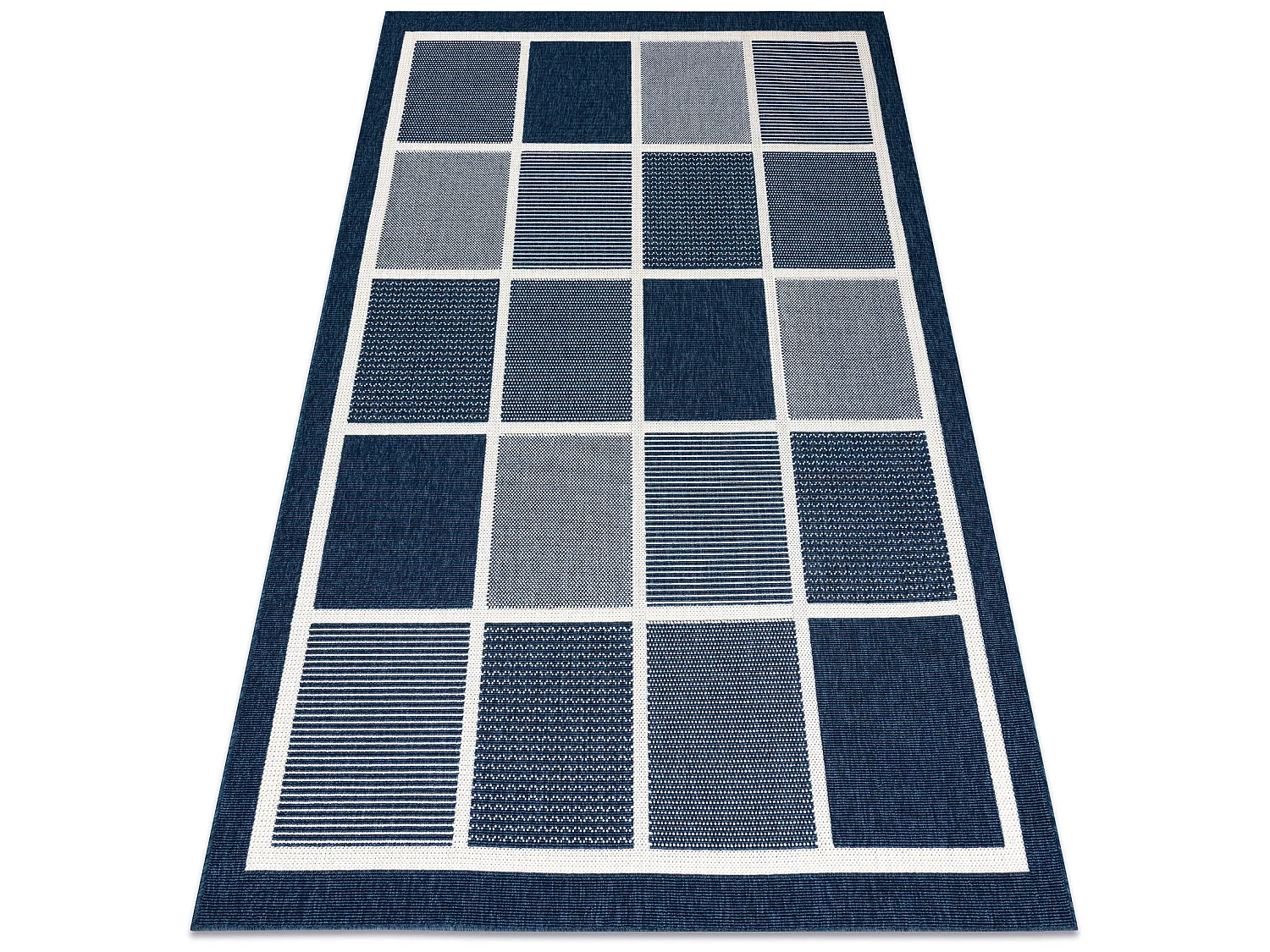 Tapis SPRING 20426994 carrés cadre à cordes, à boucles - bleu 120x170 cm