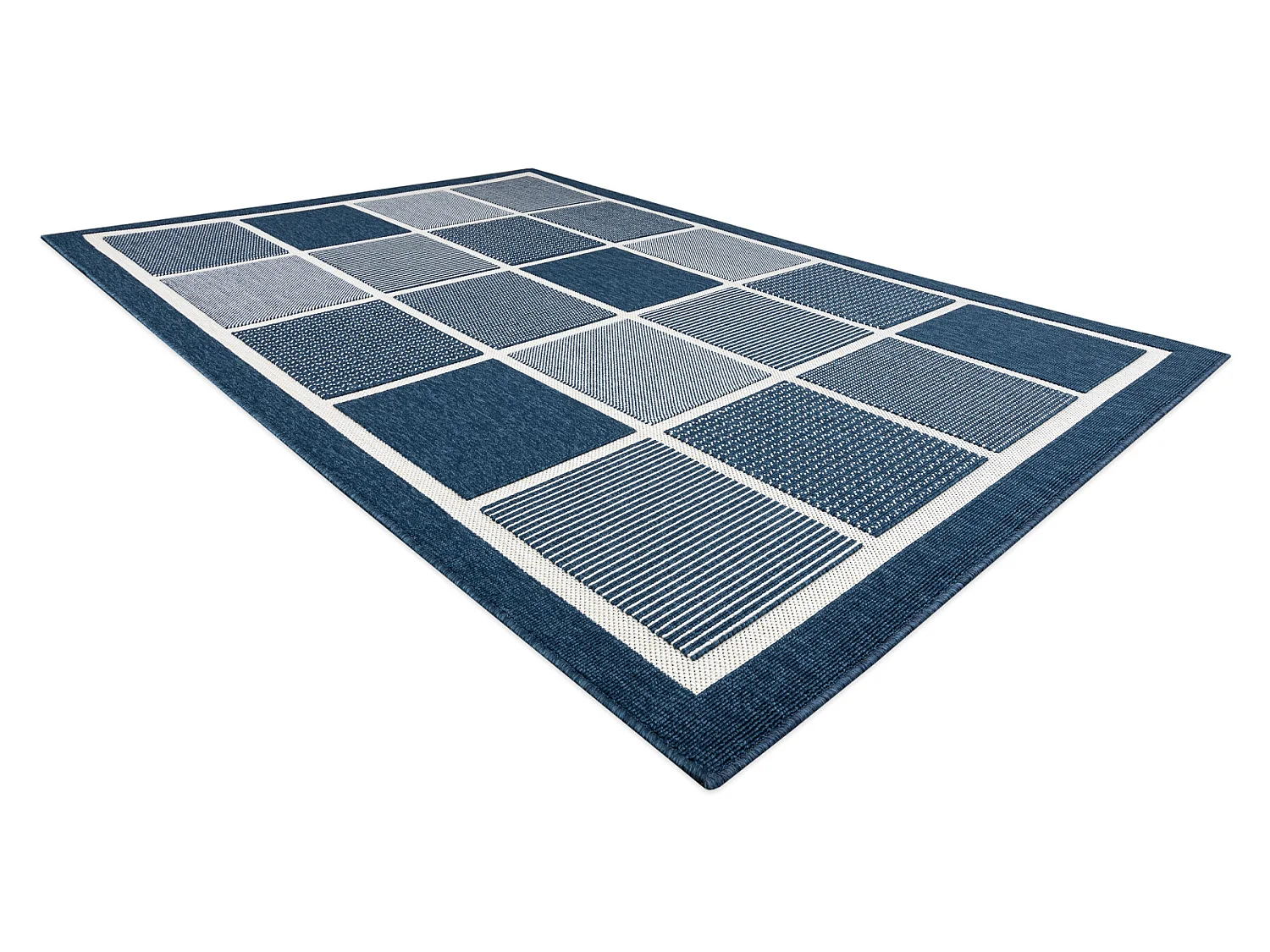 Tapis SPRING 20426994 carrés cadre à cordes, à boucles - bleu 120x170 cm