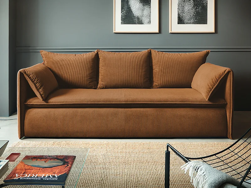 Sofá cama de 3 plazas de pana terracota TEODORA