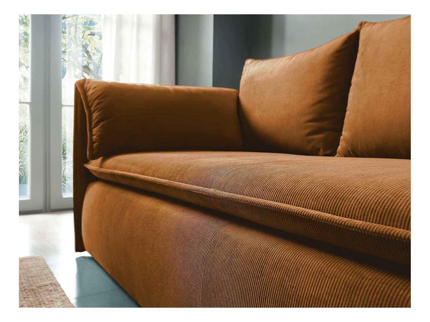 Sofa 3-Sitzer - Mit Schlaffunktion - Feincord - Terracotta - TEODORA