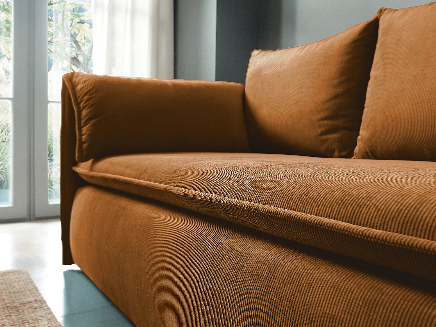 Konverterbar 3-personers sofa i fløjlsribbet terracotta TEODORA