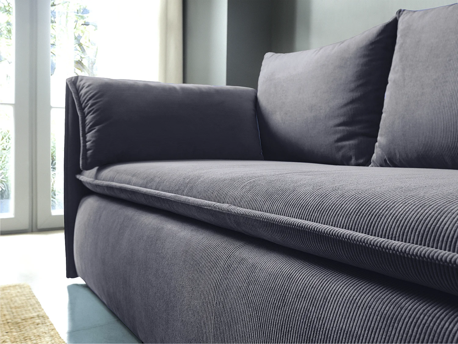 Sofa 3-Sitzer - Mit Schlaffunktion - Feincord - Graublau - TEODORA