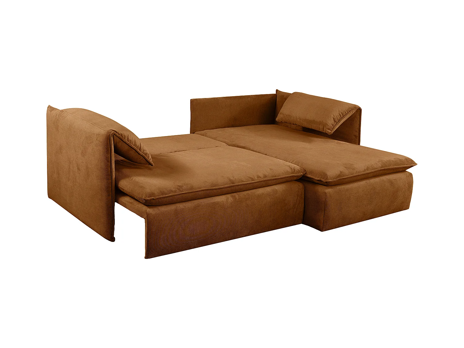 Canapé d'angle droit convertible en velours côtelé fines côtes terracotta TEODORA