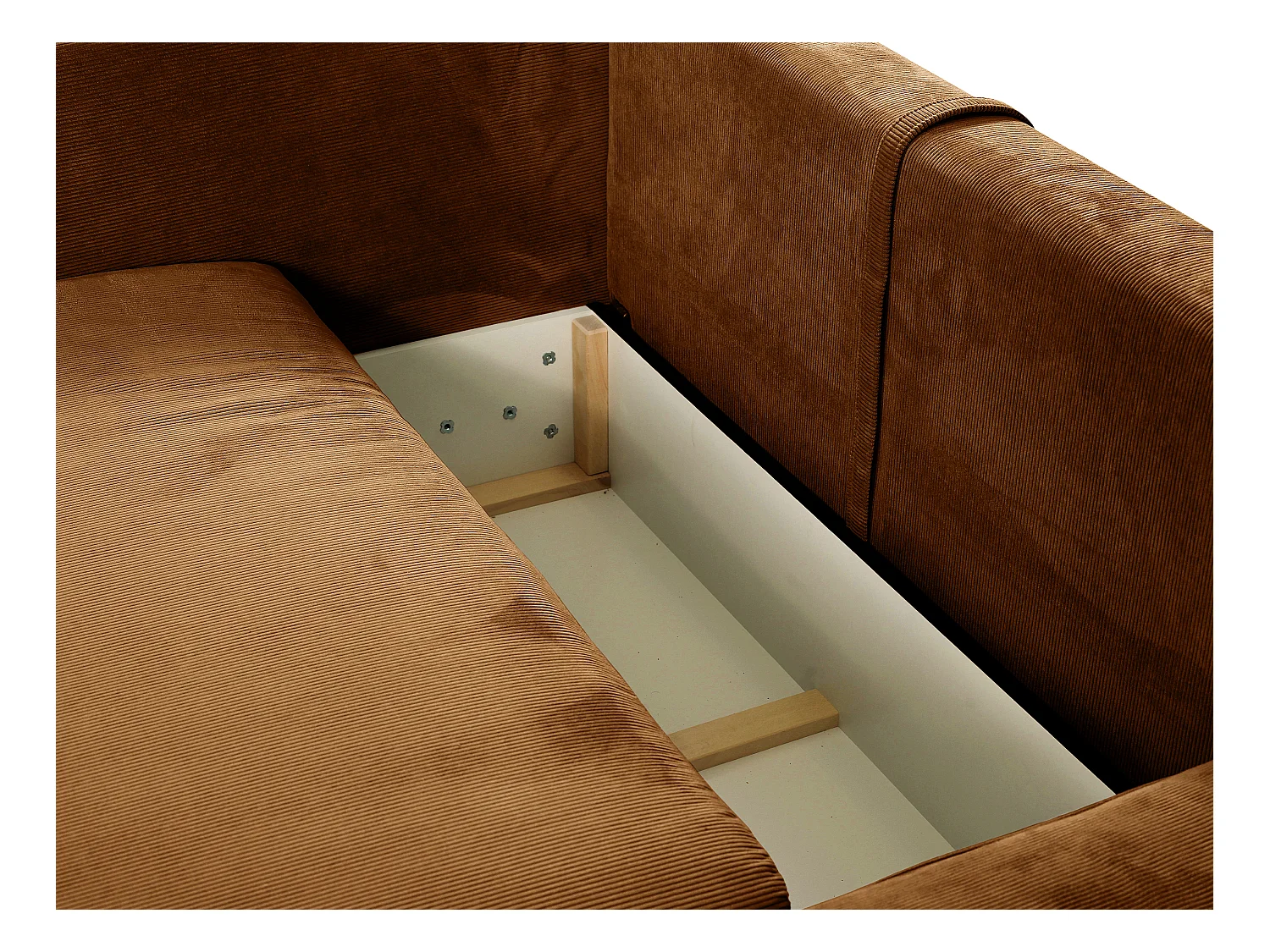 Canapé d'angle droit convertible en velours côtelé fines côtes terracotta TEODORA