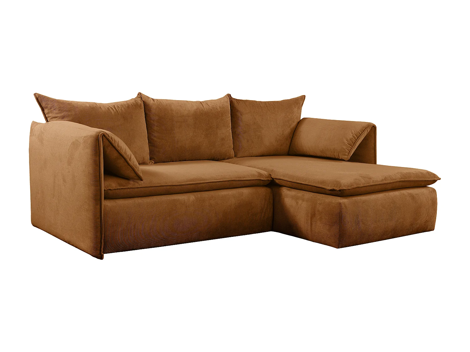 Terracotta-farget kordfløyel hjørnesofa med sovefunksjon, høyre-vendt, TEODORA