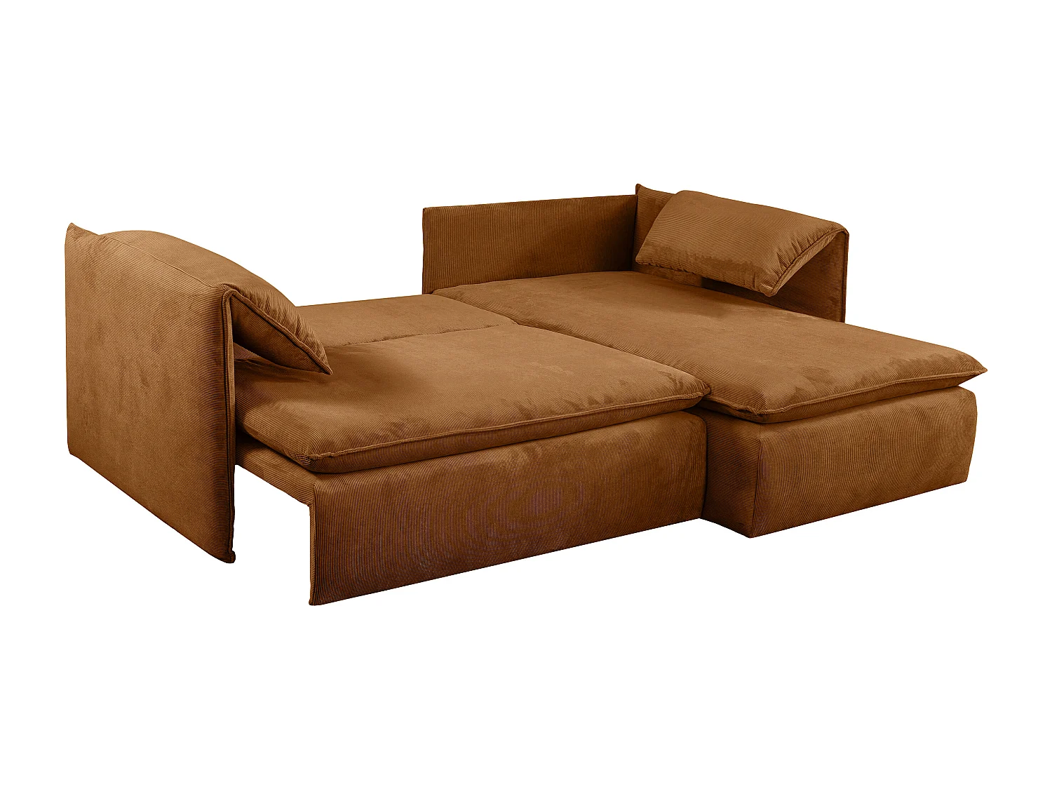 Terracotta-farget kordfløyel hjørnesofa med sovefunksjon, høyre-vendt, TEODORA