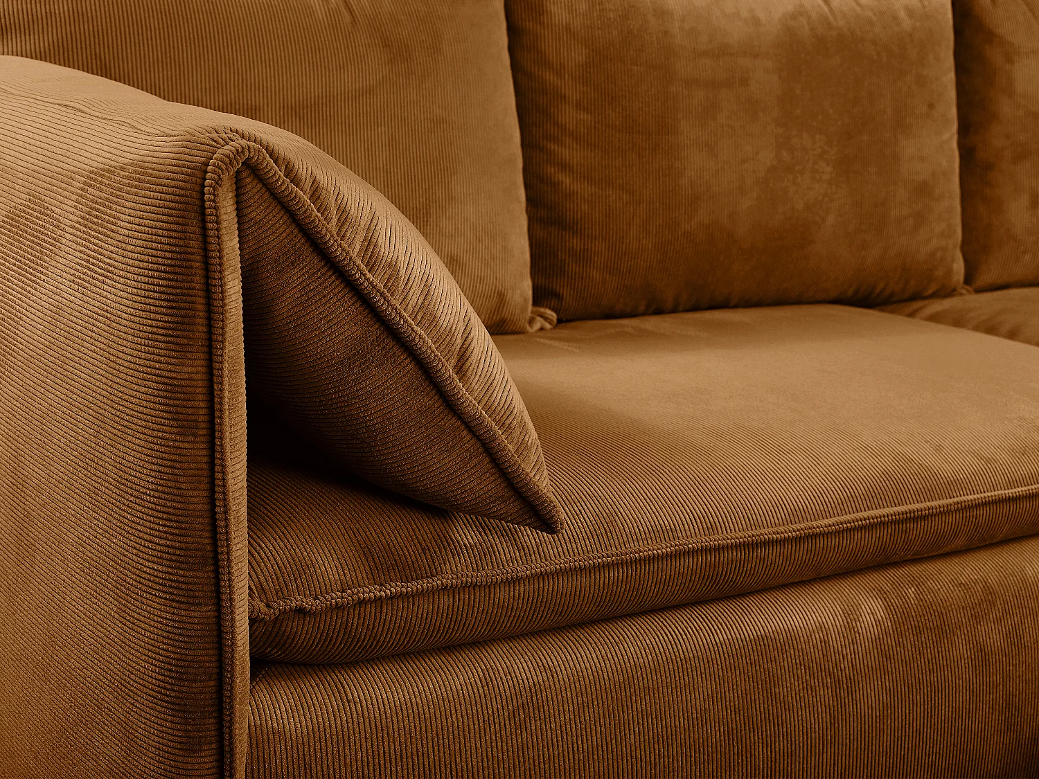 Terracotta-farget kordfløyel hjørnesofa med sovefunksjon, høyre-vendt, TEODORA