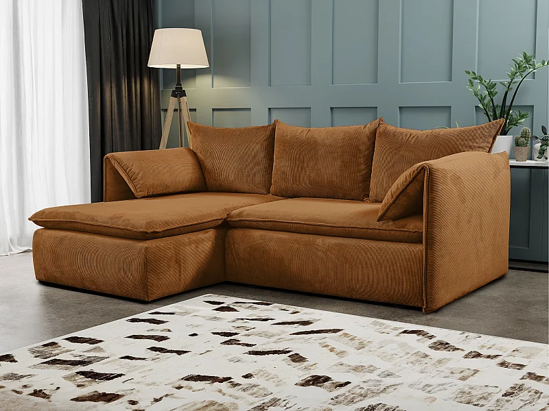 Ecksofa mit Schlaffunktion - Ecke links - Feincord - Terracotta - TEODORA
