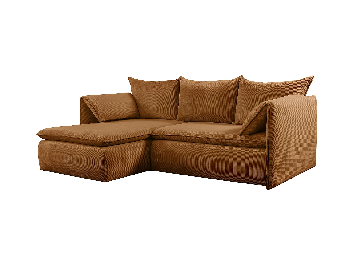 Slaapbank met linkse hoek in terracotta ribfluweel met fijne ribbels TEODORA